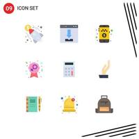 Pack of 9 Modern Flat Colors Signs and Symbols for Web Print Media such as calculator sign loading female ride Editable Vector Design Elements