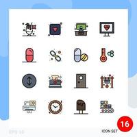 Universal Icon Symbols Group of 16 Modern Flat Color Filled Lines of hyperlink sport presentation health pulse Editable Creative Vector Design Elements