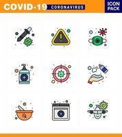 9 Filled Line Flat Color viral Virus corona icon pack such as target wash flu soap virus viral coronavirus 2019nov disease Vector Design Elements