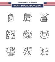 Stock Vector Icon Pack of American Day 9 Line Signs and Symbols for map theatre day leisure independence Editable USA Day Vector Design Elements