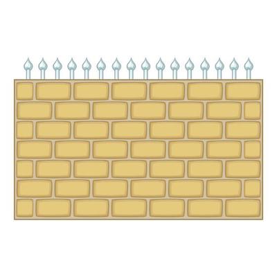 Brick wall fence icon, cartoon style