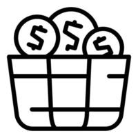 vector de contorno de icono de cesta de efectivo. bienes de la escuela