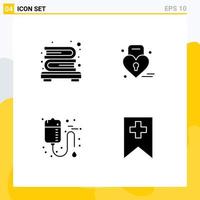 Pictogram Set of 4 Simple Solid Glyphs of bookcase medical louck weding health Editable Vector Design Elements