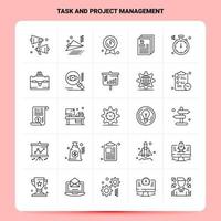 OutLine 25 Task and Project Management Icon set Vector Line Style Design Black Icons Set Linear pictogram pack Web and Mobile Business ideas design Vector Illustration