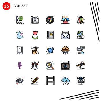 Editable Vector Line Pack of 25 Simple Filled line Flat Colors of human corporate programming conference puzzle Editable Vector Design Elements