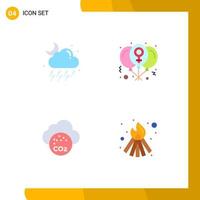 Set of 4 Commercial Flat Icons pack for cloud air moon heart co Editable Vector Design Elements