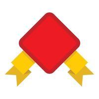 Red badge with yellow ribbons icon, flat style vector