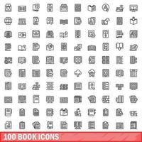 100 book icons set, outline style vector