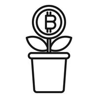 Crypto plant pot icon outline vector. Bitcoin money vector