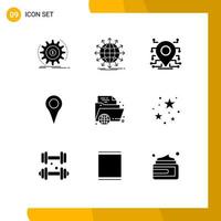Solid Glyph Pack of 9 Universal Symbols of pin location news geo location secure Editable Vector Design Elements