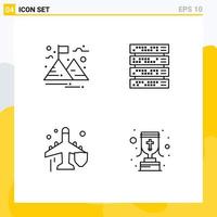 User Interface Pack of 4 Basic Filledline Flat Colors of goal plane computer server cup Editable Vector Design Elements