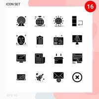 paquete de línea de vector editable de 16 glifos sólidos simples de datos faciales noticias de cambio de fiesta elementos de diseño de vector editable