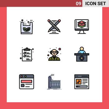 9 concepto de color plano de línea completa para sitios web móviles y aplicaciones lista de personas programación documento clip elementos de diseño vectorial editables vector