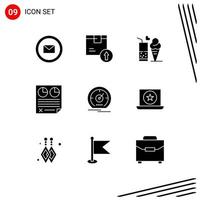 Set of 9 Commercial Solid Glyphs pack for paper data product contract ice cream Editable Vector Design Elements