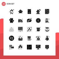 Set of 25 Vector Solid Glyphs on Grid for bars cooker hat electronics cooker chef Editable Vector Design Elements