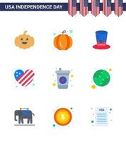 Happy Independence Day 9 Flats Icon Pack for Web and Print american drink presidents beverage heart Editable USA Day Vector Design Elements