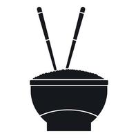 Bowl of rice with chopsticks icon, simple style vector