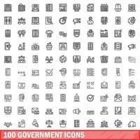 100 iconos gubernamentales establecidos, estilo de contorno vector