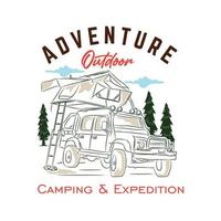 ilustración vectorial del vehículo de aventura camper van, perfecta para el diseño de camisetas y el logotipo del club de aventuras vector