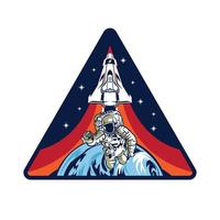 ilustración vectorial de astronauta y nave espacial, perfecta para el diseño de camisetas y el diseño de insignias vector