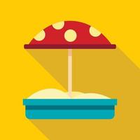 Sandbox with red dotted umbrella icon, flat style vector