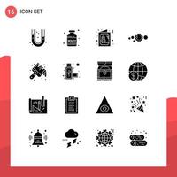 Pack of 16 Modern Solid Glyphs Signs and Symbols for Web Print Media such as astronomy universe card system symbol Editable Vector Design Elements