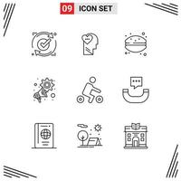 Universal Icon Symbols Group of 9 Modern Outlines of bicycle megaphone head marketing macaroni Editable Vector Design Elements