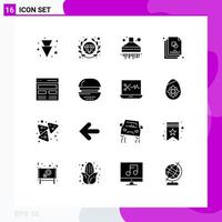 Set of 16 Commercial Solid Glyphs pack for user hero kitchen header design Editable Vector Design Elements