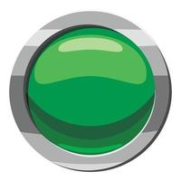 Round green button icon, cartoon style vector