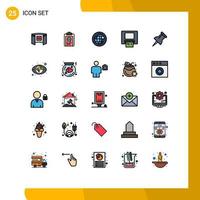 Pack of 25 creative Filled line Flat Colors of marker card progress atm globe Editable Vector Design Elements