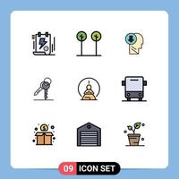 Pictogram Set of 9 Simple Filledline Flat Colors of room keys plant key knowledge Editable Vector Design Elements