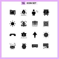 Universal Icon Symbols Group of 16 Modern Solid Glyphs of sign travel back transport bus Editable Vector Design Elements