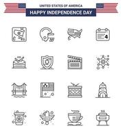 16 Line Signs for USA Independence Day music drum map american day Editable USA Day Vector Design Elements