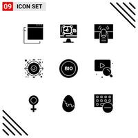 9 Thematic Vector Solid Glyphs and Editable Symbols of ecology product finger package external Editable Vector Design Elements