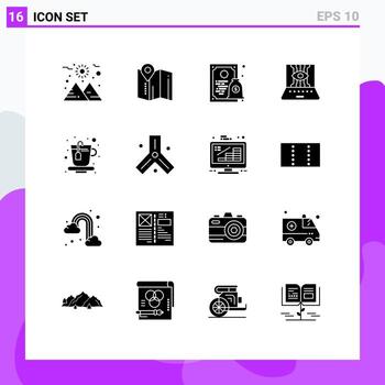 User Interface Pack of 16 Basic Solid Glyphs of drink technology diploma technic computer sciences Editable Vector Design Elements
