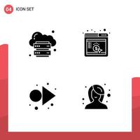 Editable Vector Line Pack of 4 Simple Solid Glyphs of cloud arrow internet marketing right Editable Vector Design Elements