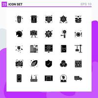 Set of 25 Commercial Solid Glyphs pack for gift people management group network Editable Vector Design Elements