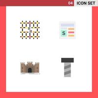 Set of 4 Commercial Flat Icons pack for chip castle grid money fort Editable Vector Design Elements