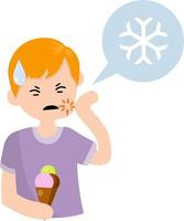 Tooth sensitivity. Man and ice cream. Pain in cheek and cold. Sad boy. Cartoon flat illustration. Soreness and need for treatment. Bubble with a snowflake icon vector