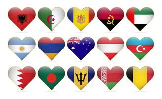 corazón banderas nacionales del mundo plantilla de diseño realista vector