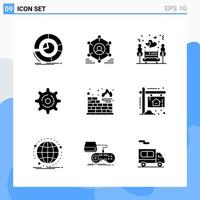 Modern 9 solid style icons. Glyph Symbols for general use. Creative Solid Icon Sign Isolated on White Background. 9 Icons Pack. vector