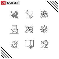 Stock Vector Icon Pack of 9 Line Signs and Symbols for charge interface saw envelope communication Editable Vector Design Elements