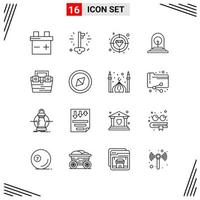 16 Icons Line Style. Grid Based Creative Outline Symbols for Website Design. Simple Line Icon Signs Isolated on White Background. 16 Icon Set. vector