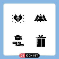 User Interface Pack of 4 Basic Solid Glyphs of love pines christian camping cap Editable Vector Design Elements