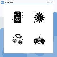 Group of 4 Modern Solid Glyphs Set for app love turn on time wedding Editable Vector Design Elements