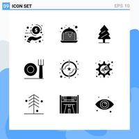 Mobile Interface Solid Glyph Set of 9 Pictograms of value service pine rating plate Editable Vector Design Elements