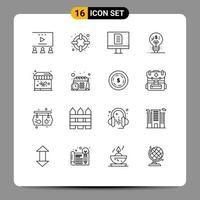 Set of 16 Commercial Outlines pack for calendar park document food stand fintech Editable Vector Design Elements