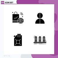 Set of 4 Commercial Solid Glyphs pack for shopping bag thief iot impostor fuel Editable Vector Design Elements
