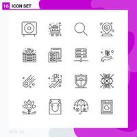 Pictogram Set of 16 Simple Outlines of mark pin supplies map ui Editable Vector Design Elements