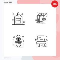 Line Pack of 4 Universal Symbols of engine lifestyle search online plant Editable Vector Design Elements